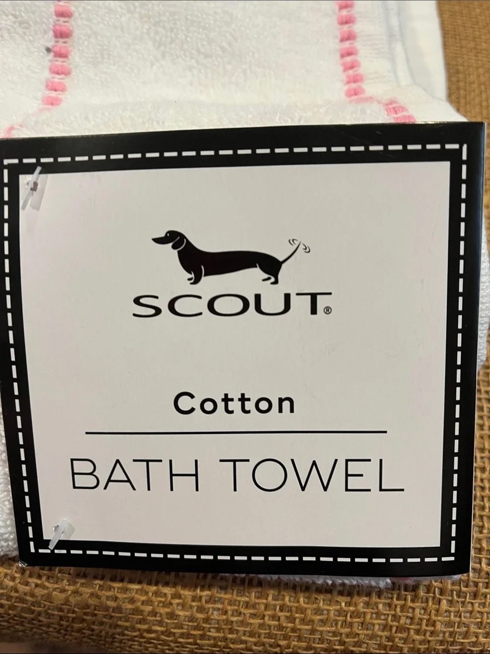 SCOUT Cotton White Bath Towel with Pink Trim